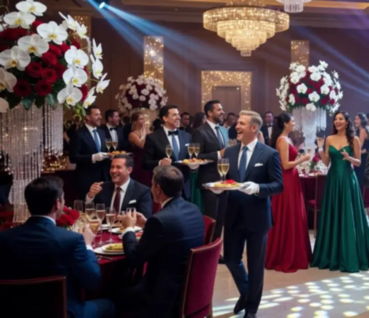 Elegancka gala firmowa w klimacie kasyna z gośćmi przy stołach do gry