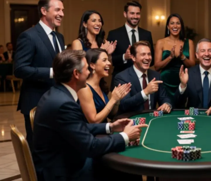 Goście przy pokerowym stole podczas udanego eventu biznesowego